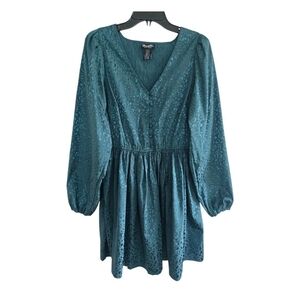 Wrangler Retro Skater Dress Sz L Aqua Green Popover Long Sleeve Fit Flare Y2k